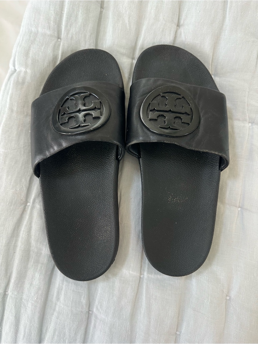 Tory Burch Black Lina Logo Slide Sandals - Matte Emblem